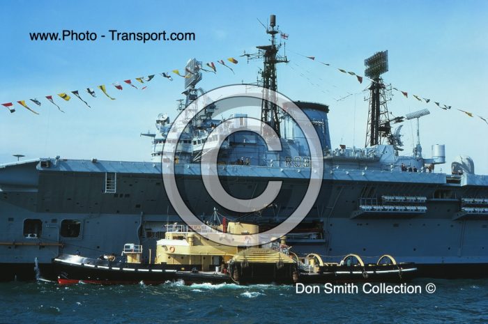 HMS ARK ROYAL - R09 - with Paddle Tug FAITHFULL