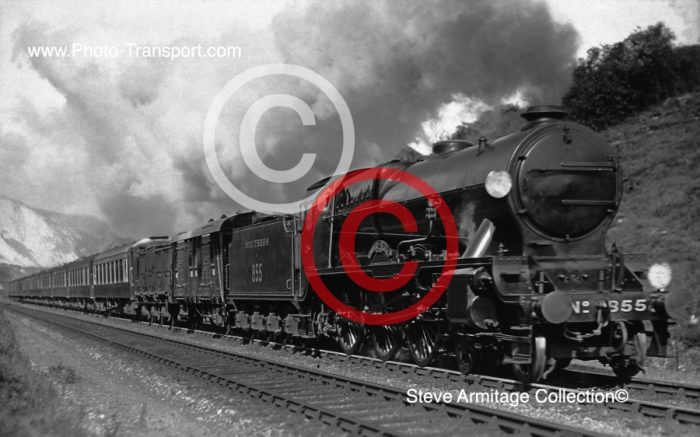 Southern Railway "Lord Nelson" Class 4-6-0 No.E855 "Robert Blake" at Folkestone Warren.