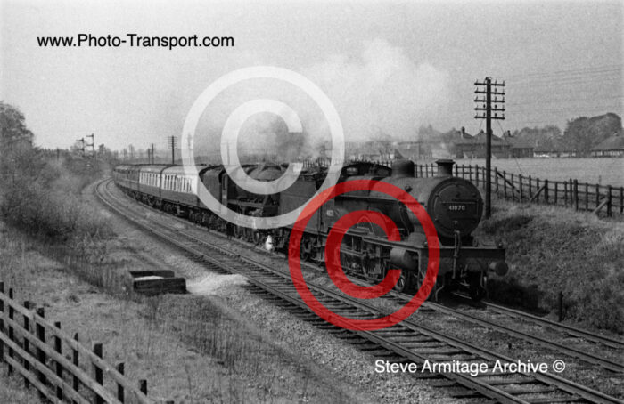 Ex LMS Midland Railway,designed "4P" Compound" 4-4-0 No.41070 and unidentified LMS "Black 5" 4-6-0 at Water Orton,Warwickshire
