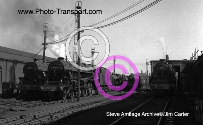 Ex Works "Black 5" 4-6-0`s Nos.45392,45113 and 44738 at Crewe MPD in Spring 1961.