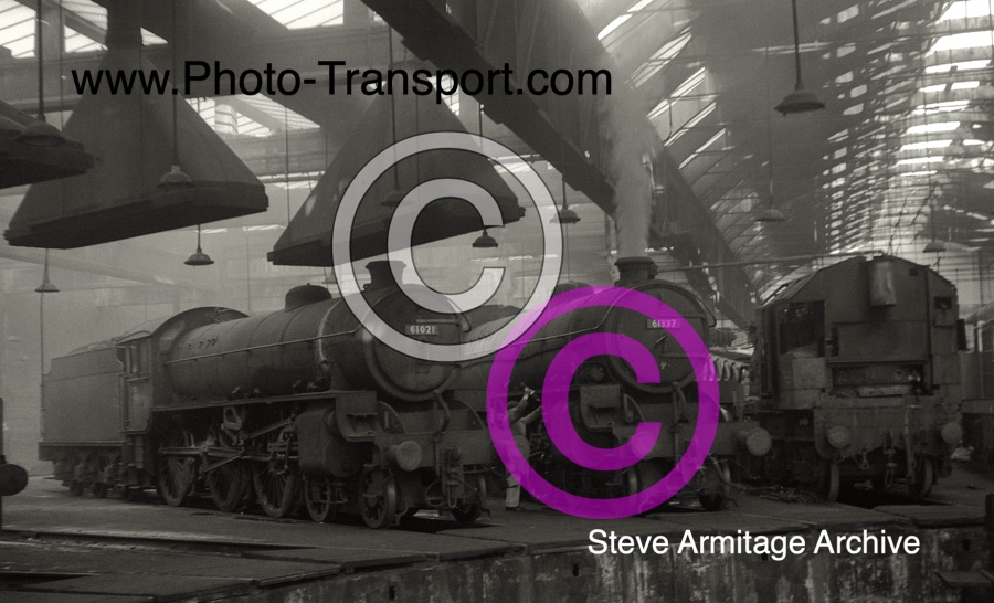 Ex-LNER "B1" Class 4-6-0 No.61021 (formerly named "Reibok") and 61337 at York MPD roundhouse on Sunday 4th June 1967.