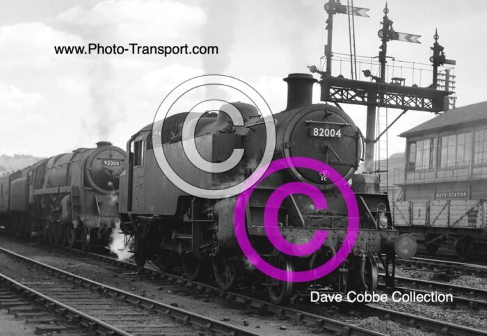 BR Standard 3MT Class 2-6-2T No.82004 also in photo behind 82004 is 9F No.92000