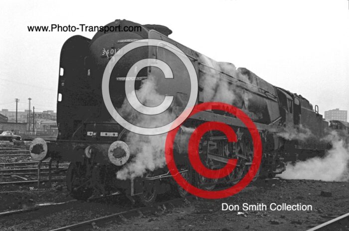 West Country rebuilt 4-6-2 No.34013 Okehampton at Nine Elms Shed,London