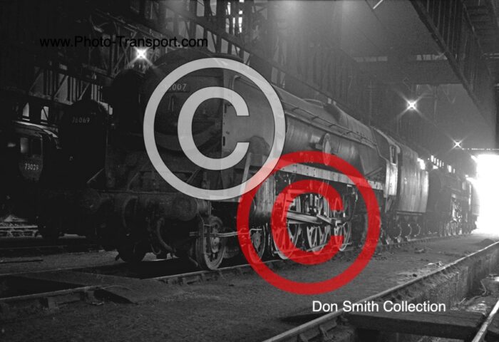 Merchant Navy Class 4-6-2 rebuilt  No.35007 Aberdeen Commonwealth inside Nine Elms Shed, London