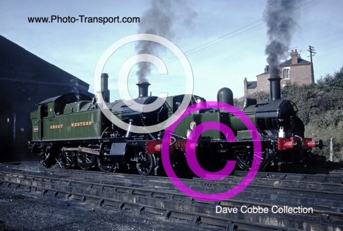 GWR 4500 Class 2-6-2 T No.4555 and GWR 1400 Class 0-4-2T No.1420 at Worcester Depot - 19.9.1965 - Great Western Railway - GWR 4500 Class 2-6-2t No.4555 is preserved at The Dart Valley Railway