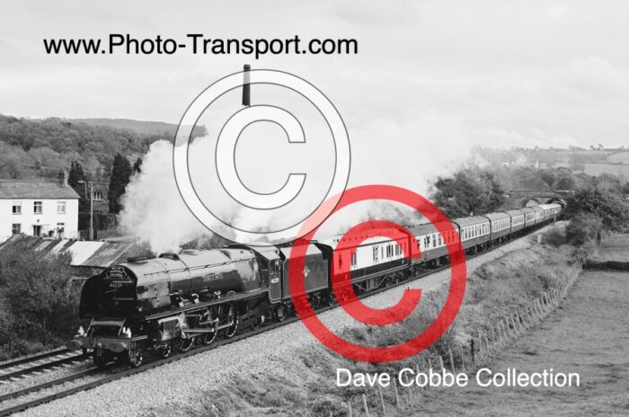 LMS Princess Coronation Class 4-6-2 No.46229 Duchess of Hamilton  on The Welsh Marches Express passing the brickworks Nr.Caerleon ex 13.42pm from Newport - 31.10.1982