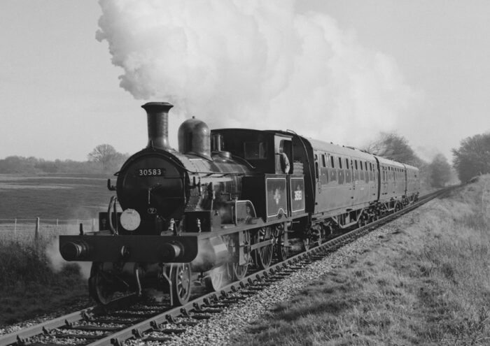 ex LSWR /Adams “0415” 4-4-2T No.30583 on Freshfield Bank with ex 12.40pm Sheffield Park - 28.11.1982. - Bluebell Railway ,Sussex