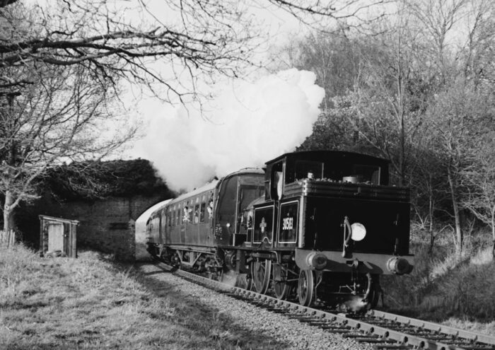 ex LSWR /Adams “0415” 4-4-2T No.30583 just after Freshfield Halt with ex 23.15pm Horsted Keynes - 28.11.1982 - Bluebell Railway,Sussex