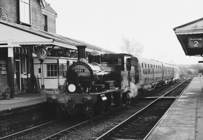 ex LSWR /Adams “0415” 4-4-2T No.30583 Sheffield Park Station with the 14.25pm for Horsted Keynes - 28.11.1982.
