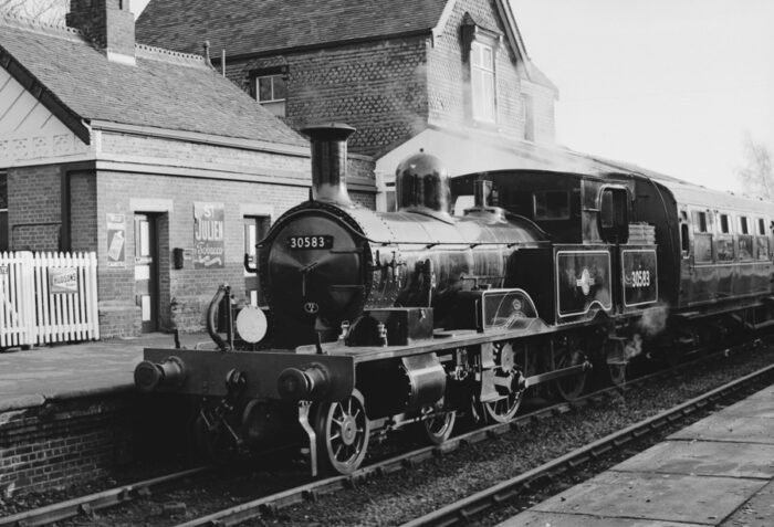 ex LSWR /Adams “0415” 4-4-2T No.30583 Sheffield Park Station with the 14.25pm for Horsted Keynes - 28.11.1982. - Bluebell Railway,Sussex