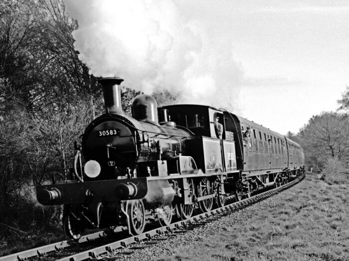  ex LSWR /Adams “0415” 4-4-2T No.30583 Nr Freshfield Halt on ex 14.28pm for Sheffield Park  - 28.11.1982  - Bluebell Railway,Sussex