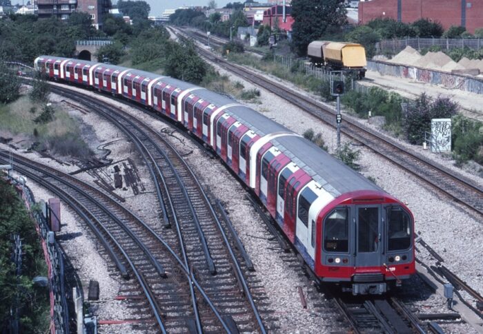 London Transport  Underground Stock  - Central Line Unit  No.91059 at Park Royal - 15.8.1997
