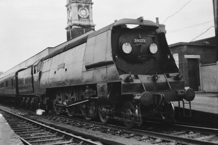 West Country Unrebuilt 4-6-2 No.34092 Lundy  at Southampton Central with 10.30am from Cardiff to Portsmouth express - 29.6.1957