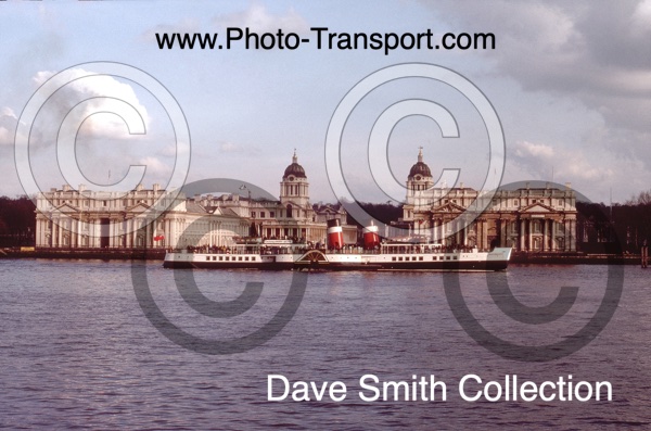 P.S.Waverley - Preserved Paddle Steamer - Passenger Ship - Underway at Greenwich passing Maritime Museum - 1980’s - IMO 5386954