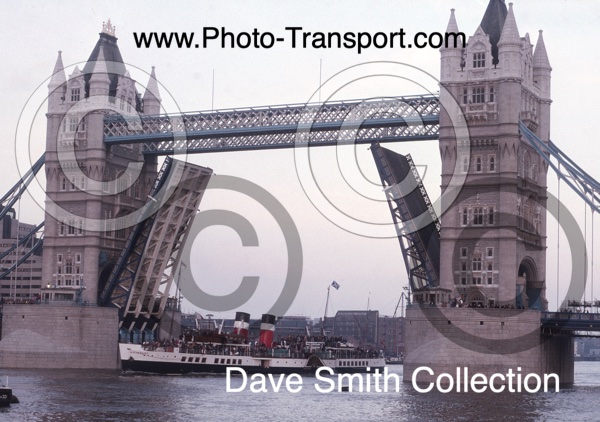 P.S.Waverley - Preserved Paddle Steamer - Passenger Ship - Coming through Tower Bridge into Pool of London - 1980’s - IMO 5386954